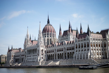 Fototapeta na wymiar View of Danube River and Parliament Building, Budapest, Hungary