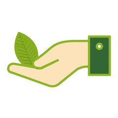 hands with leafs plant ecology icon vector illustration design