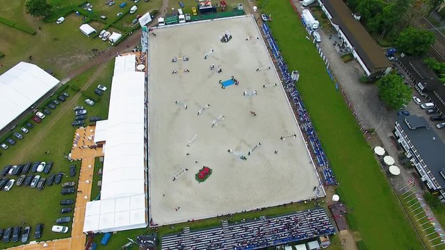 Aerial view of the arena during the equestrian competition in Sopot, Poland