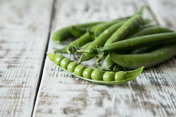 green pea pod, green peas. Vegetable background