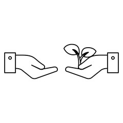 hands with leafs plant ecology icon vector illustration design