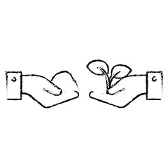 hands with leafs plant ecology icon vector illustration design