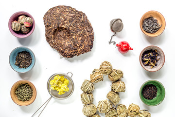 Drink herbal tea with brew white table background top view pattern