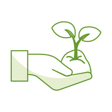 hands with leafs plant ecology icon vector illustration design