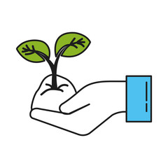 hands with leafs plant ecology icon vector illustration design