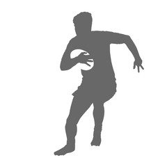 Running rugby player with ball, vector silhouette