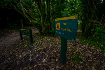 SOUTH ISLAND, NEW ZEALAND- MAY 22, 2017: Informative sign inside the forest about Abel Tasman National Park located in South Island in New Zealand