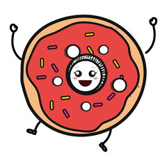 delicious sweet donut kawaii character vector illustration design