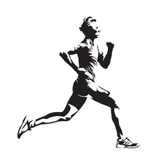 Fototapeta na wymiar Running man vector sketch, abstract silhouette, side view