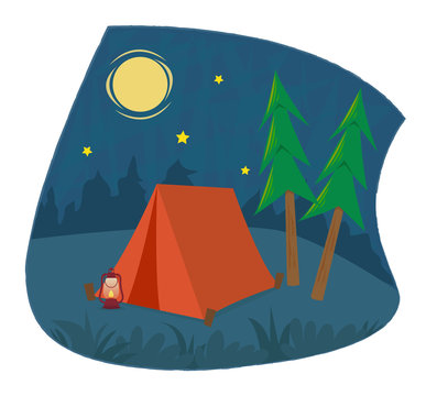 recommend clip art: Camping Icon - Clip art of a camping tent and a lantern under the night sky. Eps10