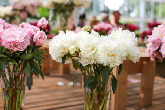 Rosy and white peonies composition