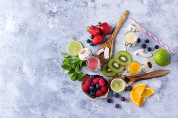 Berry, multifruit and banana smoothies