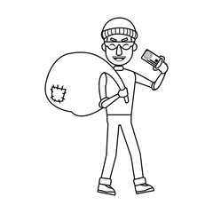 thief stealing money cartoon hacker stealing a bag concept of fraud vector illustration