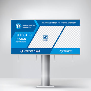 Billboard Design, To Advertise A Construction Company, A Template For Placement Of Photos And Text, Blue Banner Vector Background