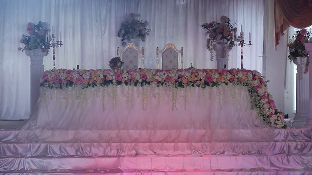 Banquet luxurious hall for wedding and special occasions.Beautiful room for ceremonies and weddings.Wedding hall or other function facility set for fine dining.Place for honeymooners.