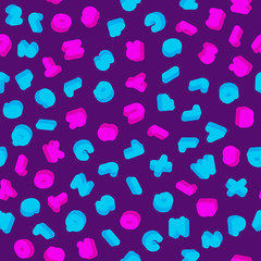 Seamless vector pattern, different 3d letters ABC. Colorful school pattern with font characters A, B, C for children. Multicolor background for kids. Vector illustration.