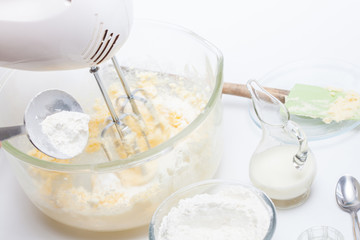 Butter Cookies Preparation : Adding flour for cookies dough preparation