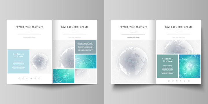 The minimalistic vector illustration of editable layout of two A4 format modern covers design templates for brochure, flyer, report. Chemistry pattern. Molecule structure. Medical, science background.