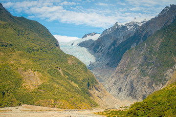 Franz Josef Glacier and valley floor, Westland, South Island, New Zealand