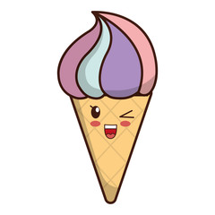 kawaii ice cream icon over white background colorful design vector illustration