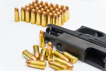 9mm pistol with copper full metal jacket bullet
