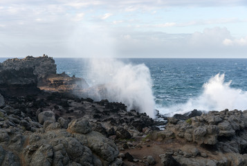 Nakalele Blowhole on north coast of Maui erupts