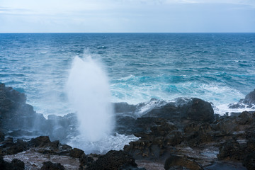 Nakalele Blowhole on north coast of Maui erupts