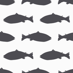 Cotton fabric Salmon fish silhouette seamless pattern. Seafood meat. Background for craft food packaging