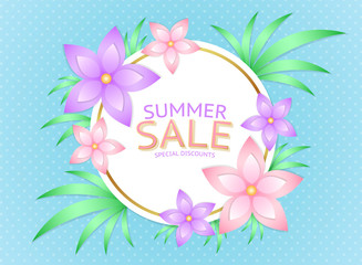 Floral concept for summer sale. Vector illustration.