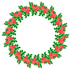 Color  round frame with decorative red roses. Copy space. Vector clip art.
