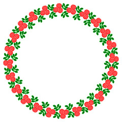 Color  round frame with decorative red roses. Copy space. Vector clip art.