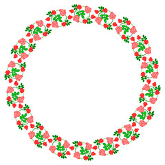 Color  round frame with decorative red roses. Copy space. Vector clip art.
