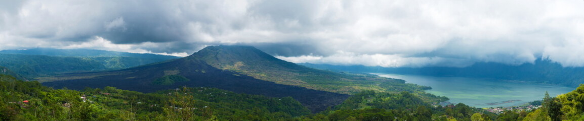 Fototapeta na wymiar Panoramic view over Lake Batur and volcano near Kintamani village, Bali, Indonesia
