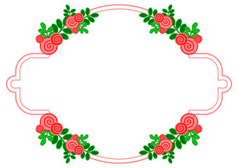 Color round frame with decorative red roses. Copy space. Vector clip art.