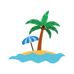 Fototapeta na wymiar tree palm with umbrella summer icon vector illustration design