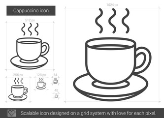 Cappuccino vector line icon isolated on white background. Cappuccino line icon for infographic, website or app. Scalable icon designed on a grid system.