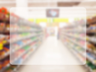 transparent space in the middle for copy, information or text on blurred colorful supermarket interior