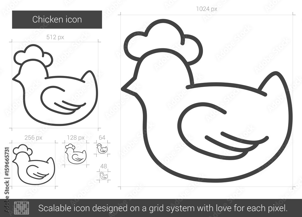 Poster chicken vector line icon isolated on white background. chicken line icon for infographic, website or