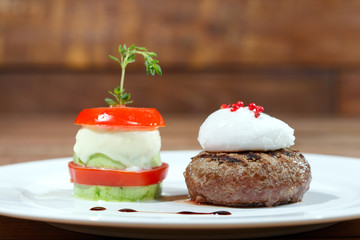 Dish with meat and eggs