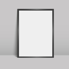 Black sheet leaning against a grey wall. Vector illustration. Mock up.