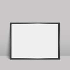 Black sheet leaning against a grey wall. Vector illustration. Mock up.