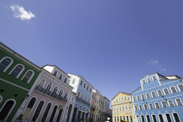 Colonial houses of Pelourinho with blue sky in Salvador Bahia Brazil