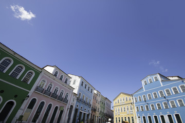 Fototapeta premium Colonial houses of Pelourinho with blue sky in Salvador Bahia Brazil
