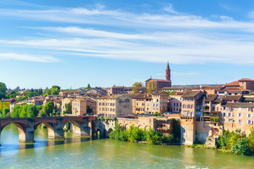 View of the August bridge and The Saint Cecile church in Albi, France