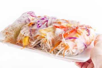 Vietnamese Spring Rolls, large variety of filled, rolled appetizers or dim sum found in East Asian and Southeast Asian cuisine