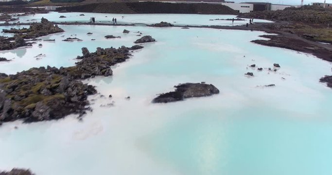 BLUE LAGOON, ICELAND &ndash; SEPTEMBER 2016 : Aerial shot over Blue Lagoon with people in view