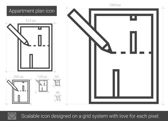 Apartment plan vector line icon isolated on white background. Apartment plan line icon for infographic, website or app. Scalable icon designed on a grid system.