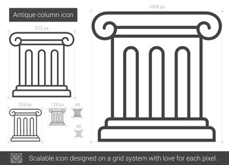 Antique column vector line icon isolated on white background. Antique column line icon for infographic, website or app. Scalable icon designed on a grid system.