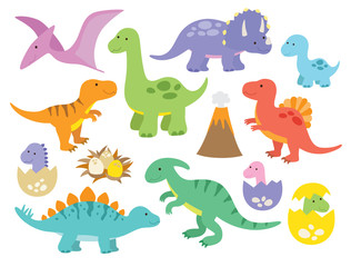 Lamas personalizadas con tu foto Vector illustration of dinosaurs including Stegosaurus, Brontosaurus, Velociraptor, Triceratops, Tyrannosaurus rex, Spinosaurus, and Pterosaurs.