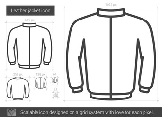 Leather jacket vector line icon isolated on white background. Leather jacket line icon for infographic, website or app. Scalable icon designed on a grid system.